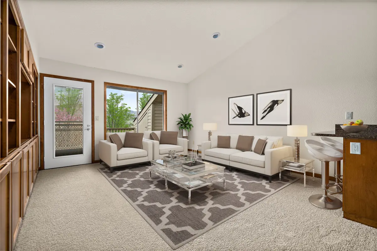A spacious living room in a Rogue Valley Manor residence.