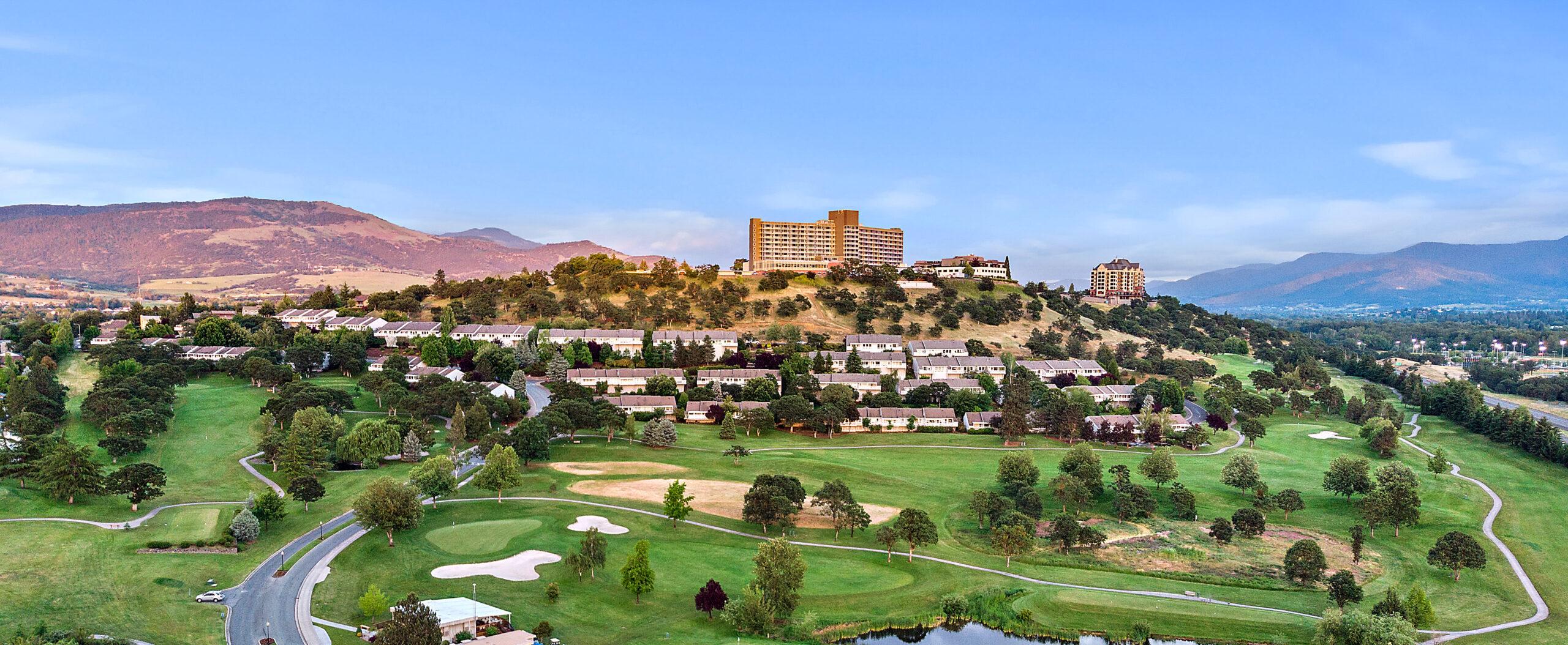 Aerial view of Rogue Valley Manor and the surrounding area.